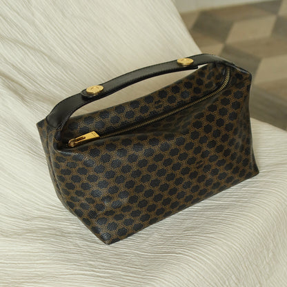 Celine Vintage Black Brown Macadam Triomphe Top Handle 2 way Shoulder Bag