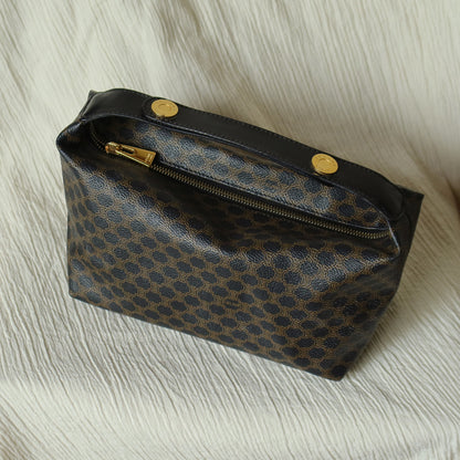 Celine Vintage Black Brown Macadam Triomphe Top Handle 2 way Shoulder Bag