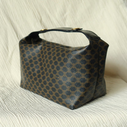 Celine Vintage Black Brown Macadam Triomphe Top Handle 2 way Shoulder Bag