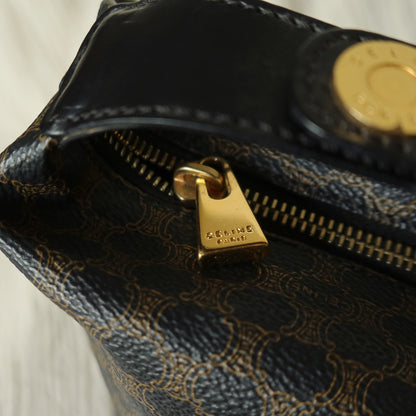 Celine Vintage Black Brown Macadam Triomphe Top Handle 2 way Shoulder Bag
