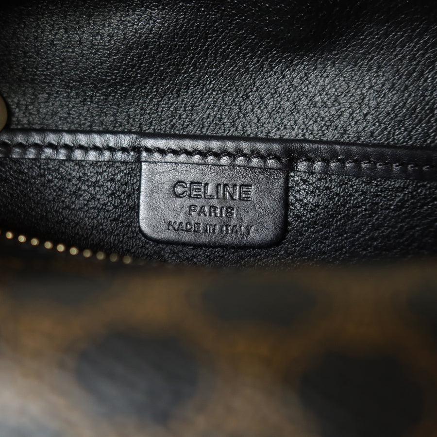 Celine Vintage Black Brown Macadam Triomphe Top Handle 2 way Shoulder Bag