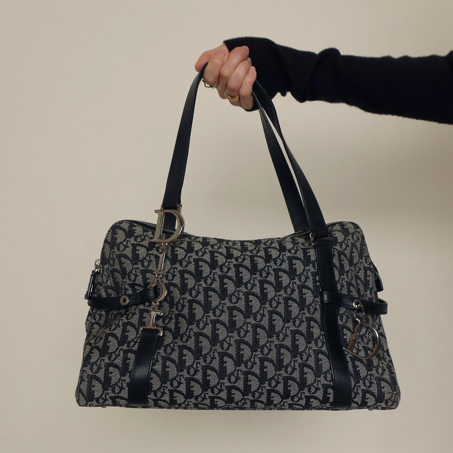 Christian Dior Vintage Trotter Oblique Jacquard Logo Charm Shoulder BagChristian Dior Vintage Trotter Oblique Jacquard Logo Charm Shoulder Bag