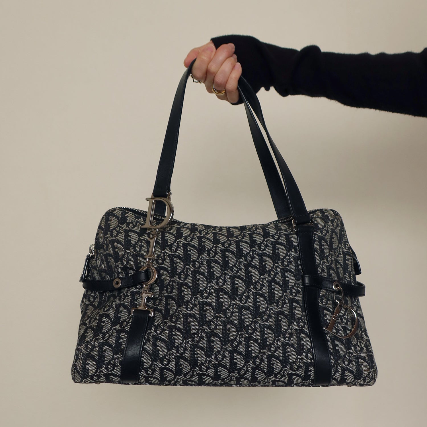 Christian Dior Vintage Trotter Oblique Jacquard Logo Charm Shoulder BagChristian Dior Vintage Trotter Oblique Jacquard Logo Charm Shoulder Bag