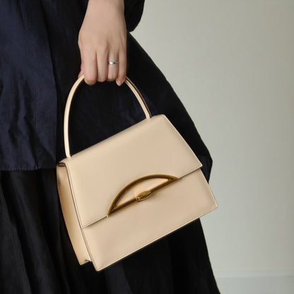 Celine Vintage Cream Ivory Leather Gold Turn lock 2way Flap Bag