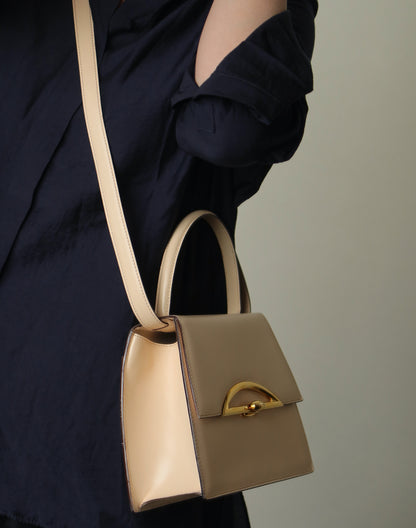 Celine Vintage Cream Ivory Leather Gold Turn lock 2way Flap Bag