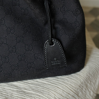 Gucci Vintage Black Denim-Canvas Leather Daily Tote Shoulder Bag with Gucci Charm