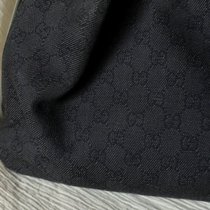 Gucci Vintage Black Denim-Canvas Leather Daily Tote Shoulder Bag with Gucci Charm