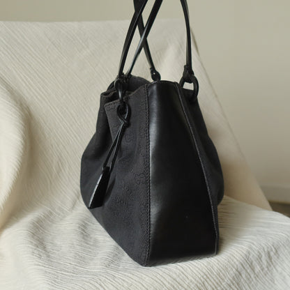 Gucci Vintage Black Denim-Canvas Leather Daily Tote Shoulder Bag with Gucci Charm
