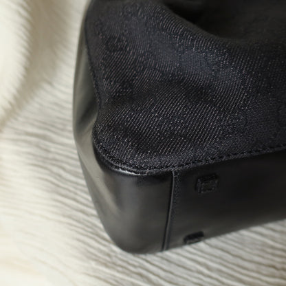 Gucci Vintage Black Denim-Canvas Leather Daily Tote Shoulder Bag with Gucci Charm