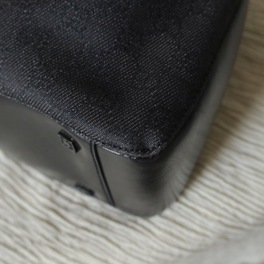 Gucci Vintage Black Denim-Canvas Leather Daily Tote Shoulder Bag with Gucci Charm