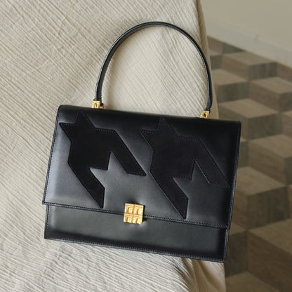 Rare Celine Vintage Leather x Suede Arc de Triphome Top Handle Flap Bag