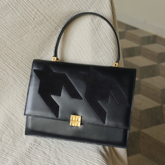 Rare Celine Vintage Leather x Suede Arc de Triphome Top Handle Flap Bag