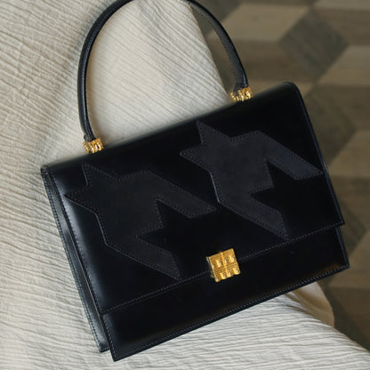 Rare Celine Vintage Leather x Suede Arc de Triphome Top Handle Flap Bag