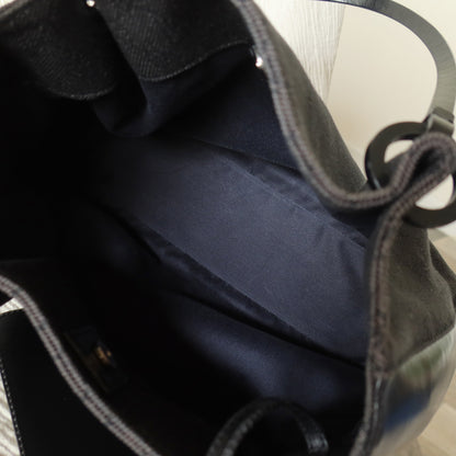 Gucci Vintage Black Denim-Canvas Leather Daily Tote Shoulder Bag with Gucci Charm