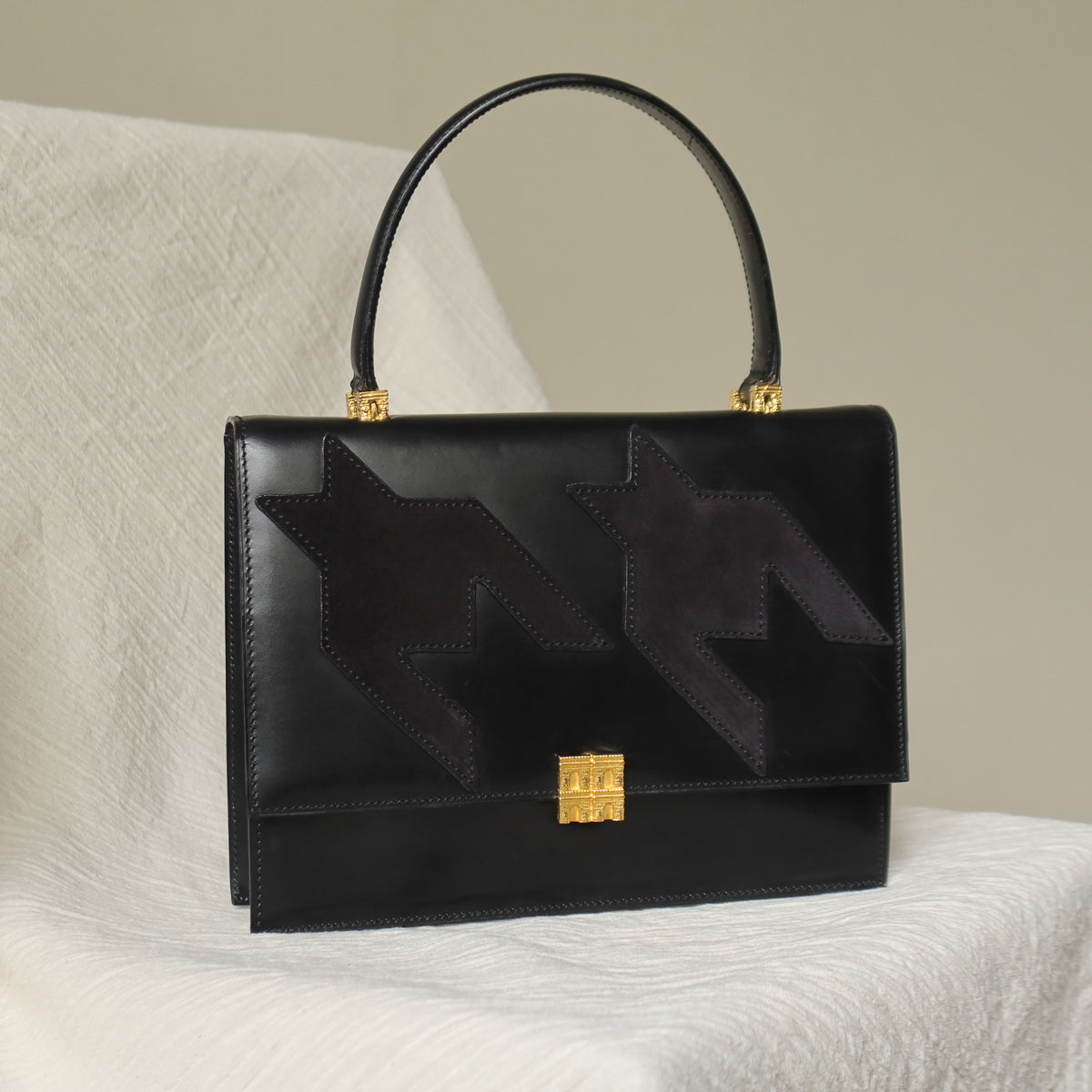 Rare Celine Vintage Leather x Suede Arc de Triphome Top Handle Flap Bag