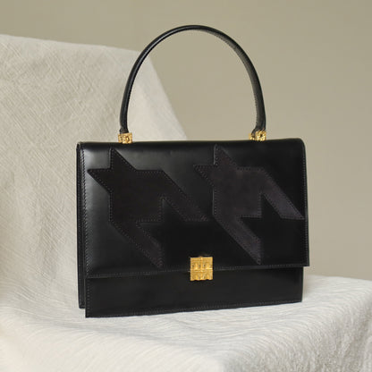 Rare Celine Vintage Leather x Suede Arc de Triphome Top Handle Flap Bag