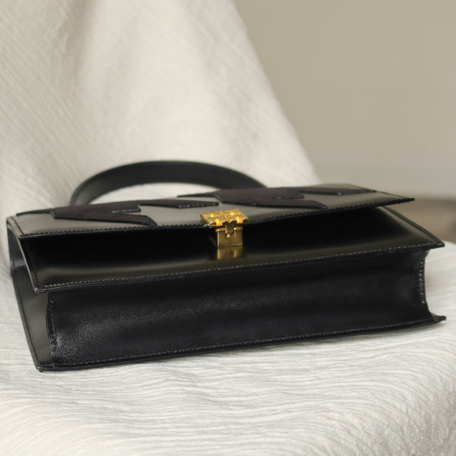 Rare Celine Vintage Leather x Suede Arc de Triphome Top Handle Flap Bag