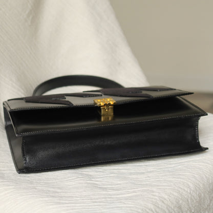 Rare Celine Vintage Leather x Suede Arc de Triphome Top Handle Flap Bag