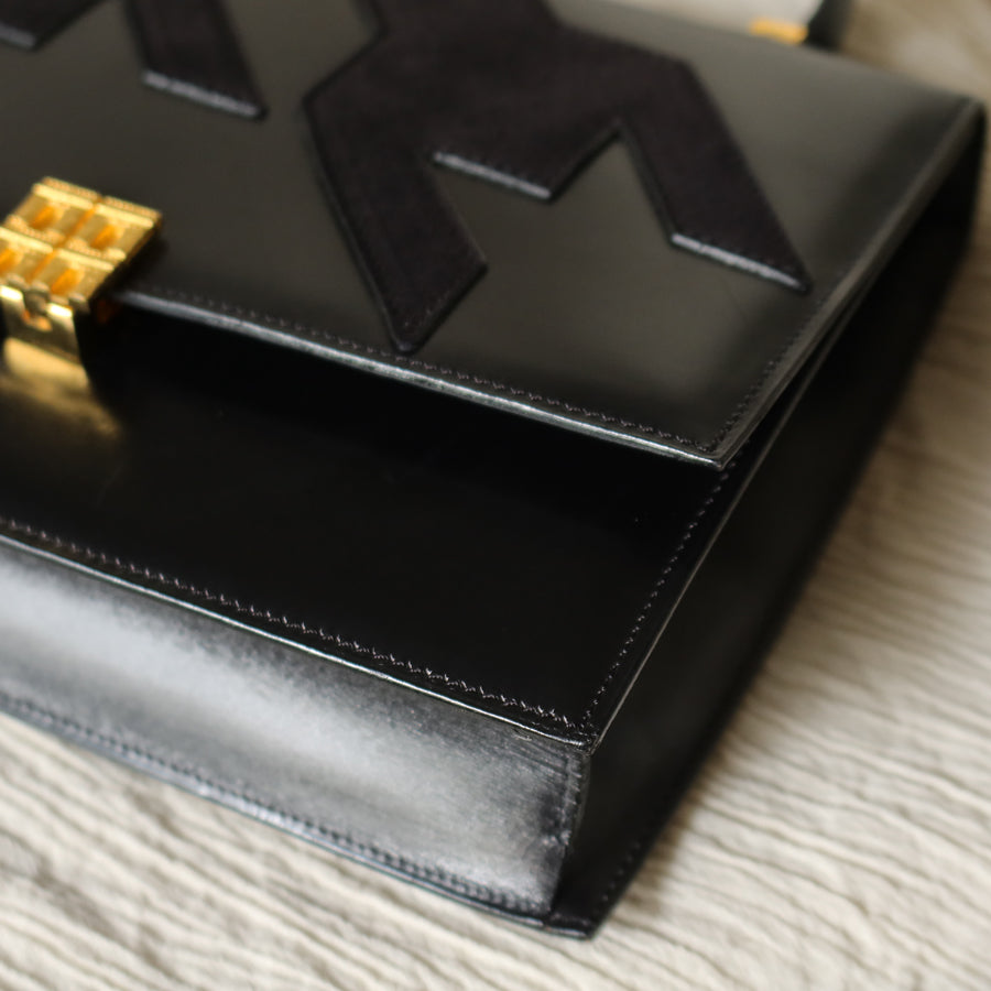 Rare Celine Vintage Leather x Suede Arc de Triphome Top Handle Flap Bag