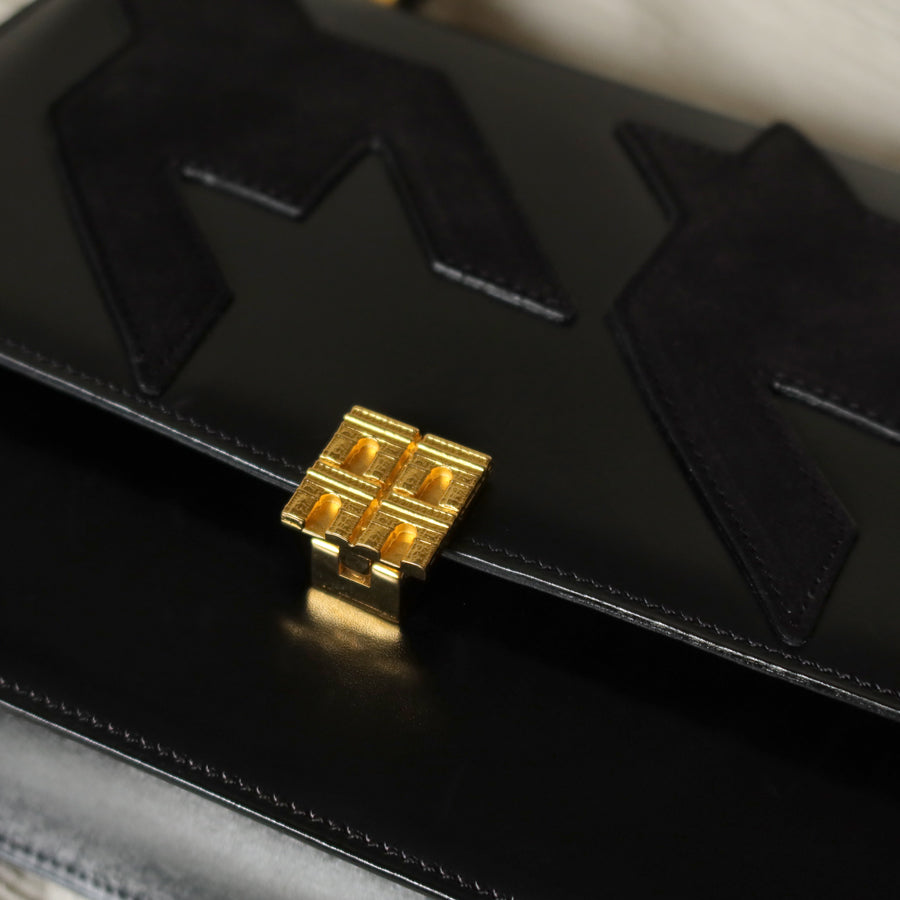 Rare Celine Vintage Leather x Suede Arc de Triphome Top Handle Flap Bag