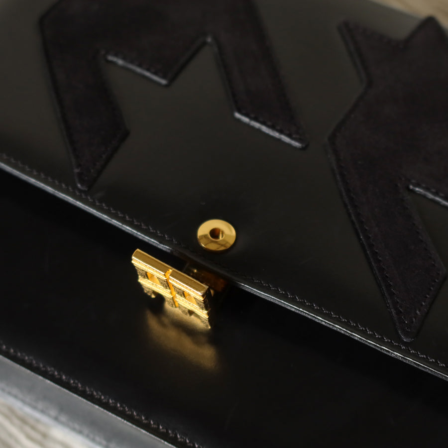 Rare Celine Vintage Leather x Suede Arc de Triphome Top Handle Flap Bag