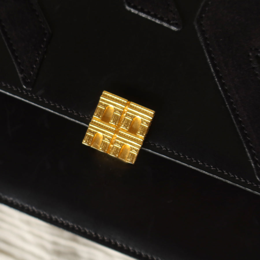 Rare Celine Vintage Leather x Suede Arc de Triphome Top Handle Flap Bag