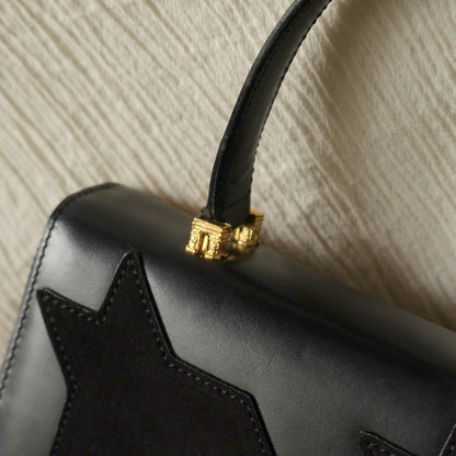 Rare Celine Vintage Leather x Suede Arc de Triphome Top Handle Flap Bag