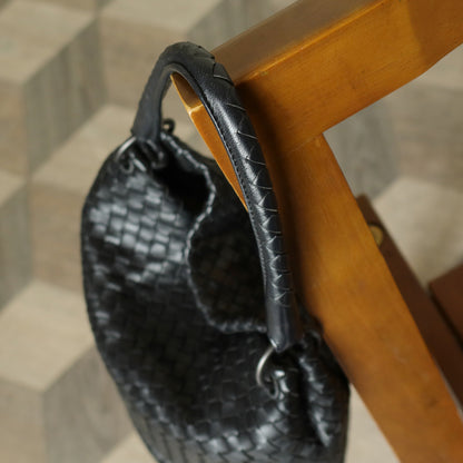 Bottega Veneta Vintage Black Intrecciato Ring Hobo style Bucket Shoulder Bag M