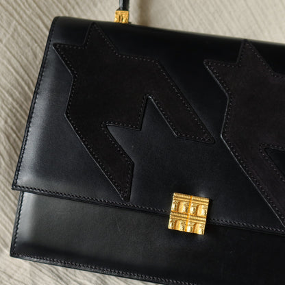 Rare Celine Vintage Leather x Suede Arc de Triphome Top Handle Flap Bag