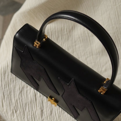 Rare Celine Vintage Leather x Suede Arc de Triphome Top Handle Flap Bag