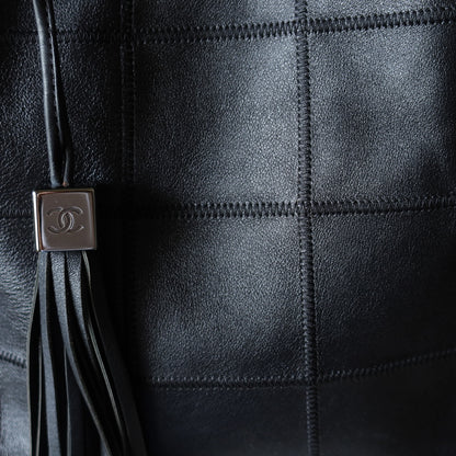 Chanel Vintage Black Square Stitching CC Tassel Hobo Tote Bag
