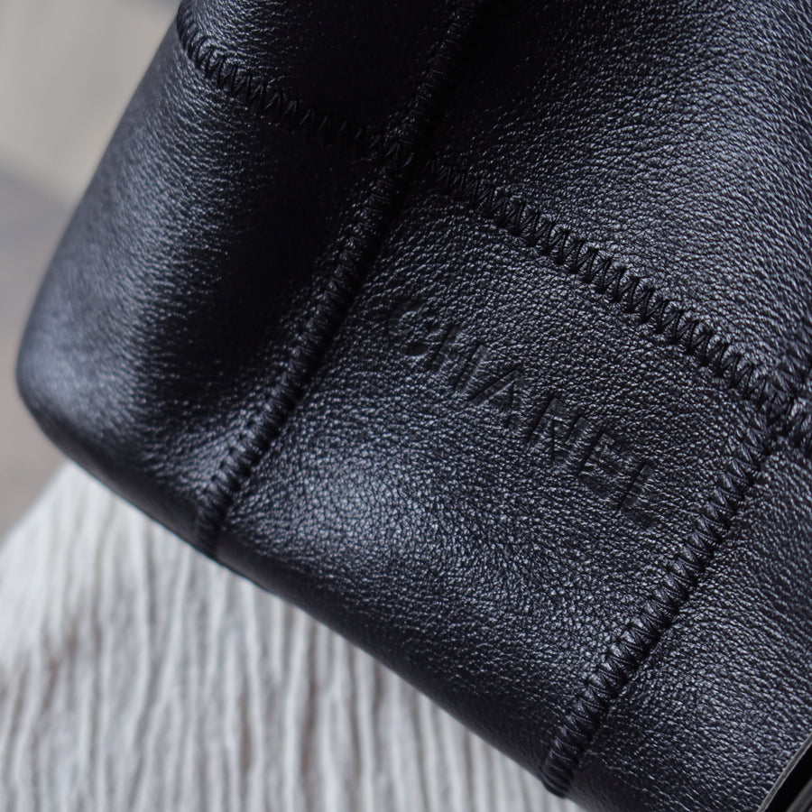 Chanel Vintage Black Square Stitching CC Tassel Hobo Tote Bag