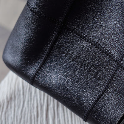Chanel Vintage Black Square Stitching CC Tassel Hobo Tote Bag