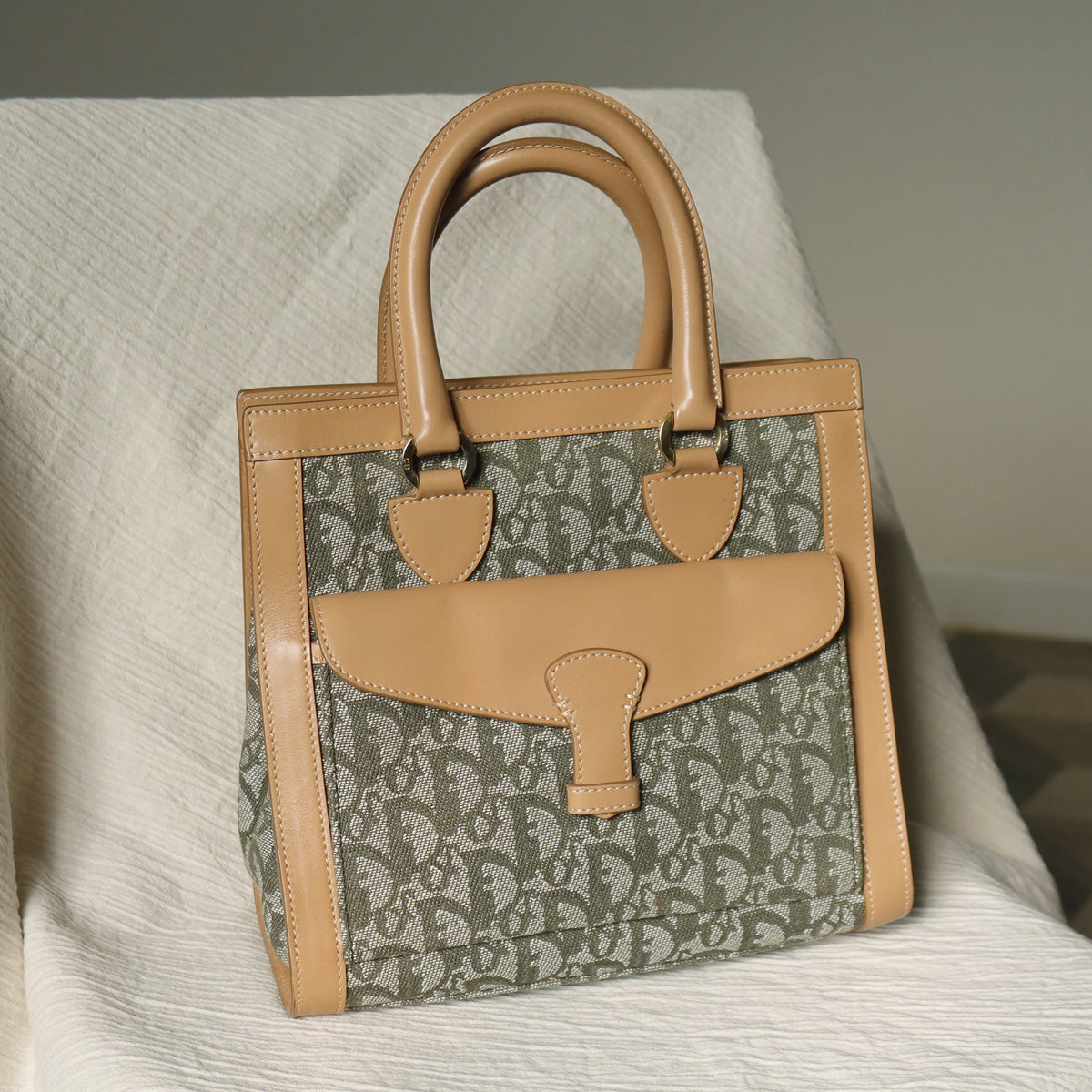 Christian Dior Vintage Oblique Trotter Monogram Beige Olive Diorissimo Handbag