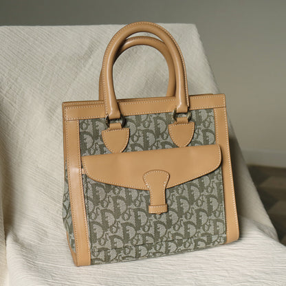 Christian Dior Vintage Oblique Trotter Monogram Beige Olive Diorissimo Handbag
