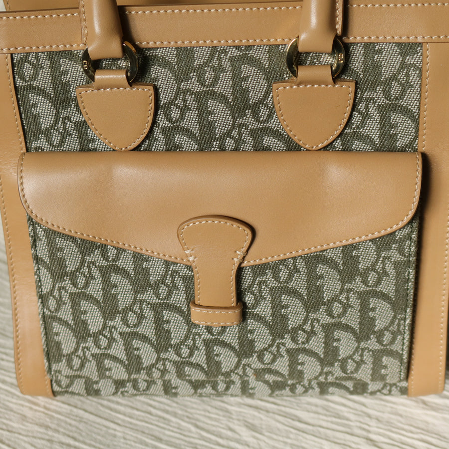 Christian Dior Vintage Oblique Trotter Monogram Beige Olive Diorissimo Handbag