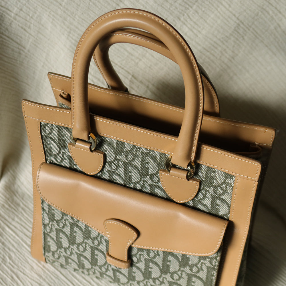 Christian Dior Vintage Oblique Trotter Monogram Beige Olive Diorissimo Handbag