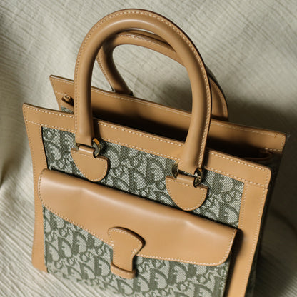Christian Dior Vintage Oblique Trotter Monogram Beige Olive Diorissimo Handbag
