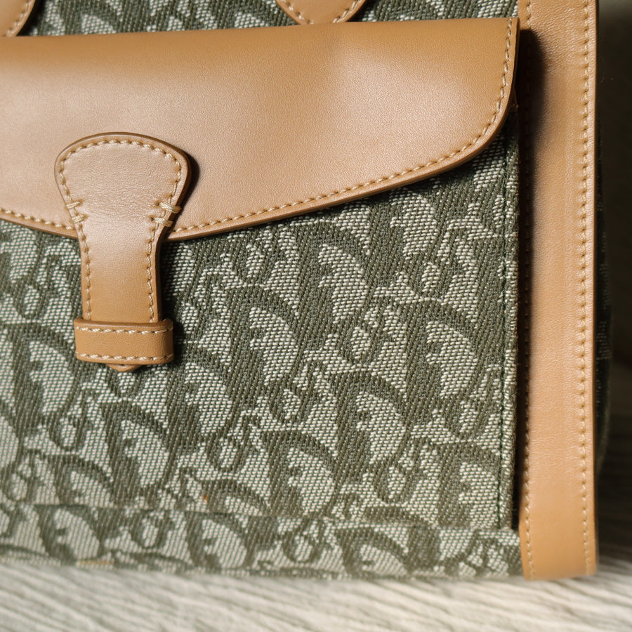 Christian Dior Vintage Oblique Trotter Monogram Beige Olive Diorissimo Handbag
