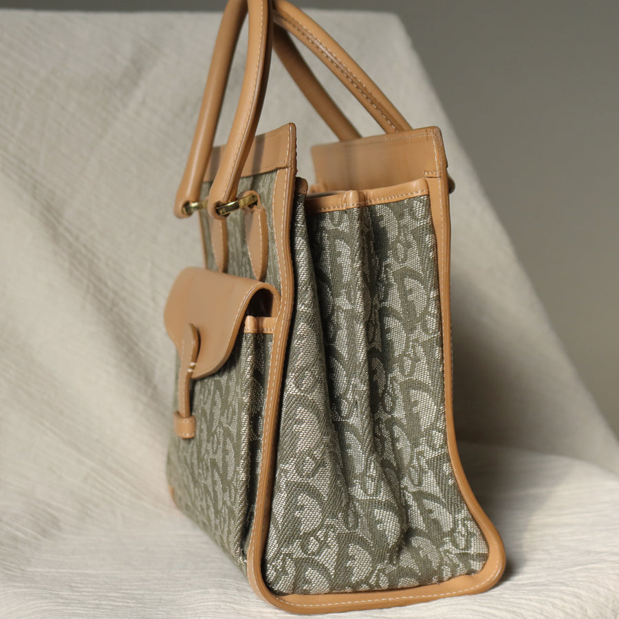 Christian Dior Vintage Oblique Trotter Monogram Beige Olive Diorissimo Handbag