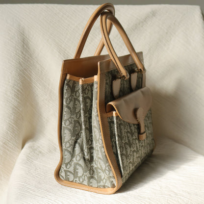 Christian Dior Vintage Oblique Trotter Monogram Beige Olive Diorissimo Handbag