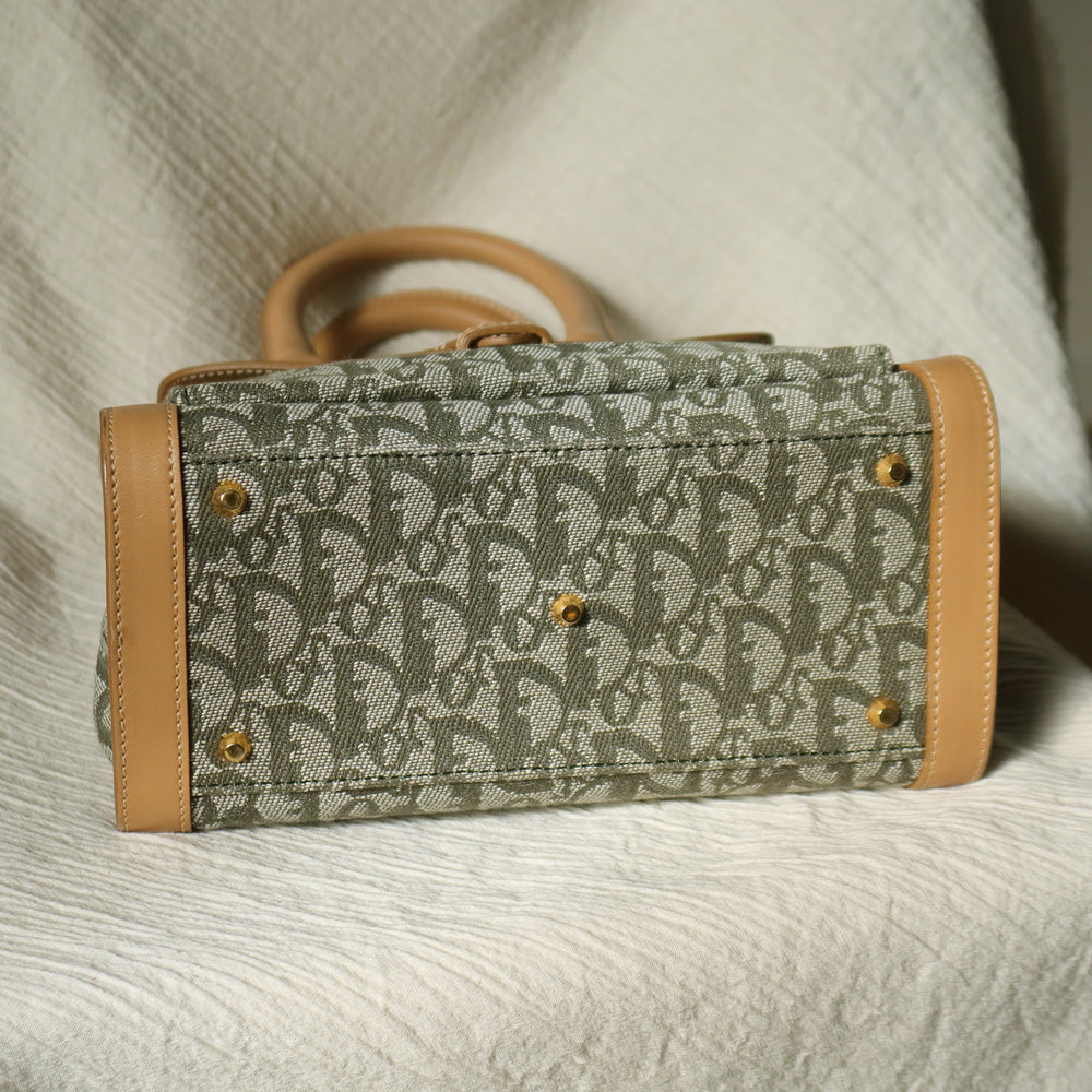 Christian Dior Vintage Oblique Trotter Monogram Beige Olive Diorissimo Handbag