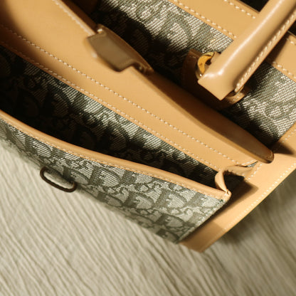 Christian Dior Vintage Oblique Trotter Monogram Beige Olive Diorissimo Handbag