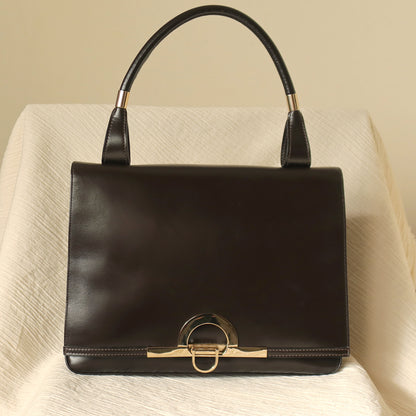 Loewe Vintage Dark Brown Leather Gancini Large Shoulder Flap Bag