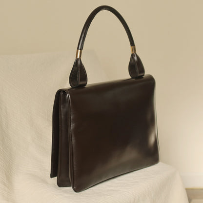 Loewe Vintage Dark Brown Leather Gancini Large Shoulder Flap Bag
