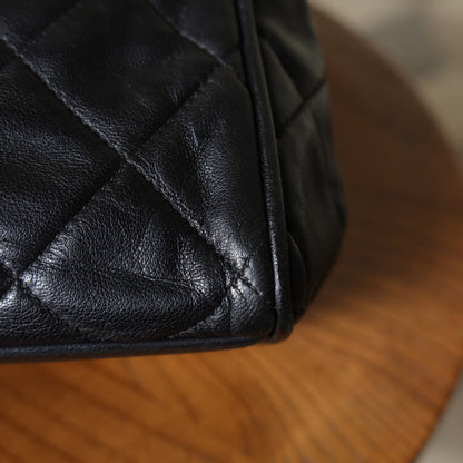 Chanel Vintage Black Lambskin Diamond Quilted Zipper charm CC Double Chain Bag
