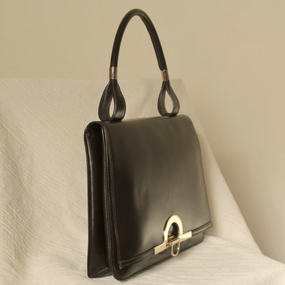 Loewe Vintage Dark Brown Leather Gancini Large Shoulder Flap Bag