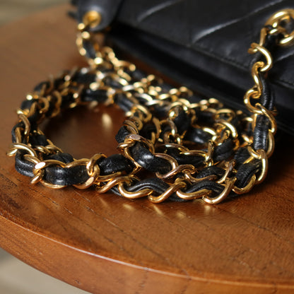 Chanel Vintage Black Lambskin Diamond Quilted Zipper charm CC Double Chain Bag