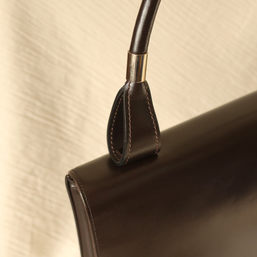 Loewe Vintage Dark Brown Leather Gancini Large Shoulder Flap Bag