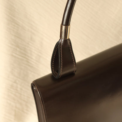 Loewe Vintage Dark Brown Leather Gancini Large Shoulder Flap Bag